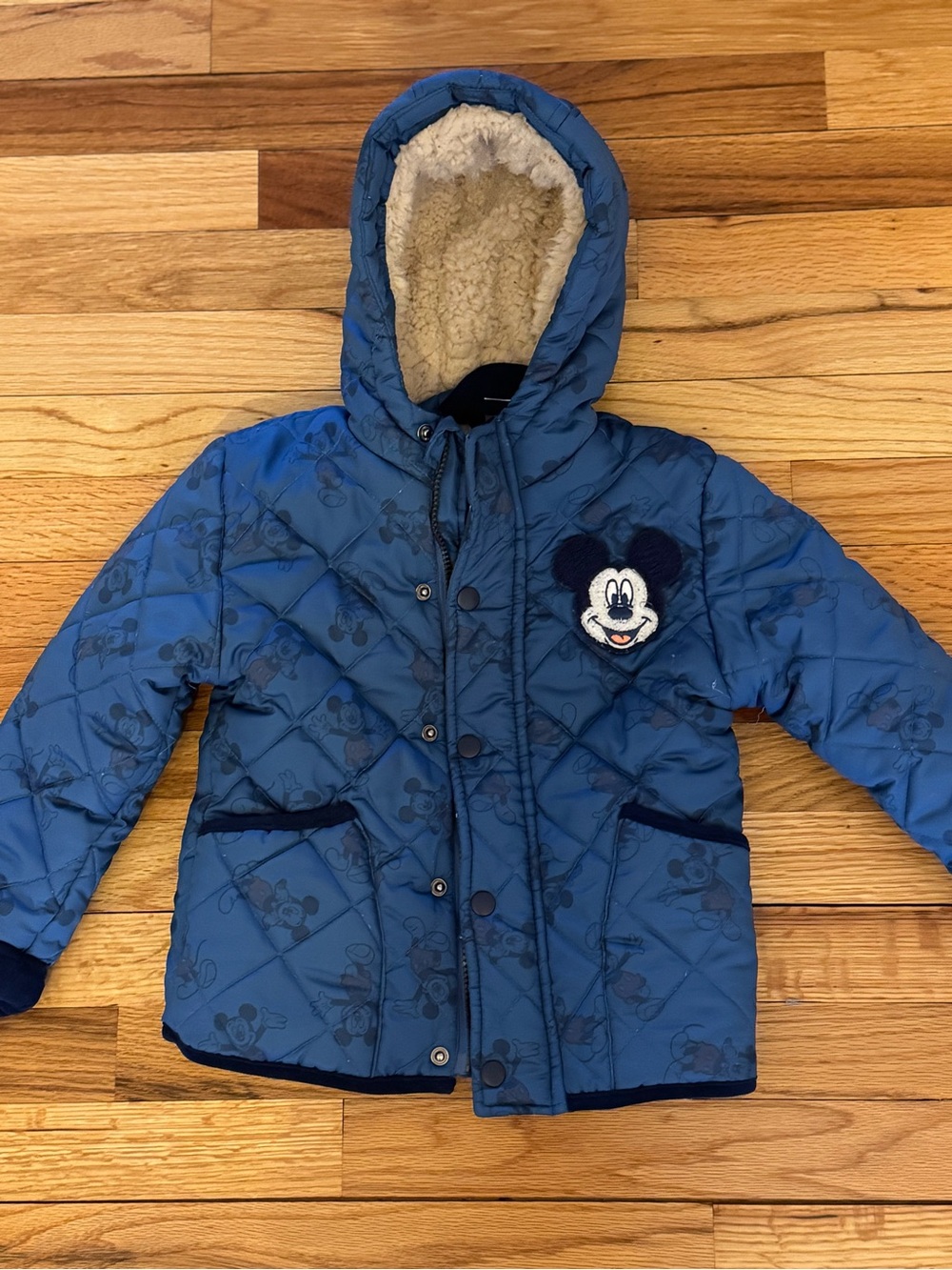 Mickey Mouse Blue Kids Hooded Puffer Plush Lined